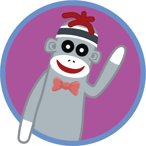 Rockford the sock monkey waving